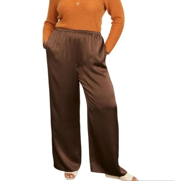 Vince NWT Brown Silk Wide Leg Pants Sz XXL